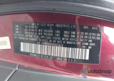 2011 Subaru Tribeca 3.6R Limited из США, поврежденный, VIN 4S4WX9GD8B4401614